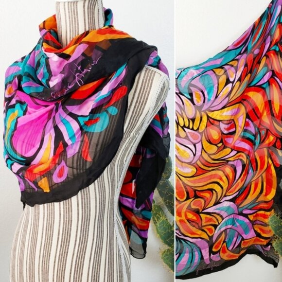 Rare Vintage Jean Claude Jitrois 80s Silk Scarf Large Shawl - Picture 1 of 16
